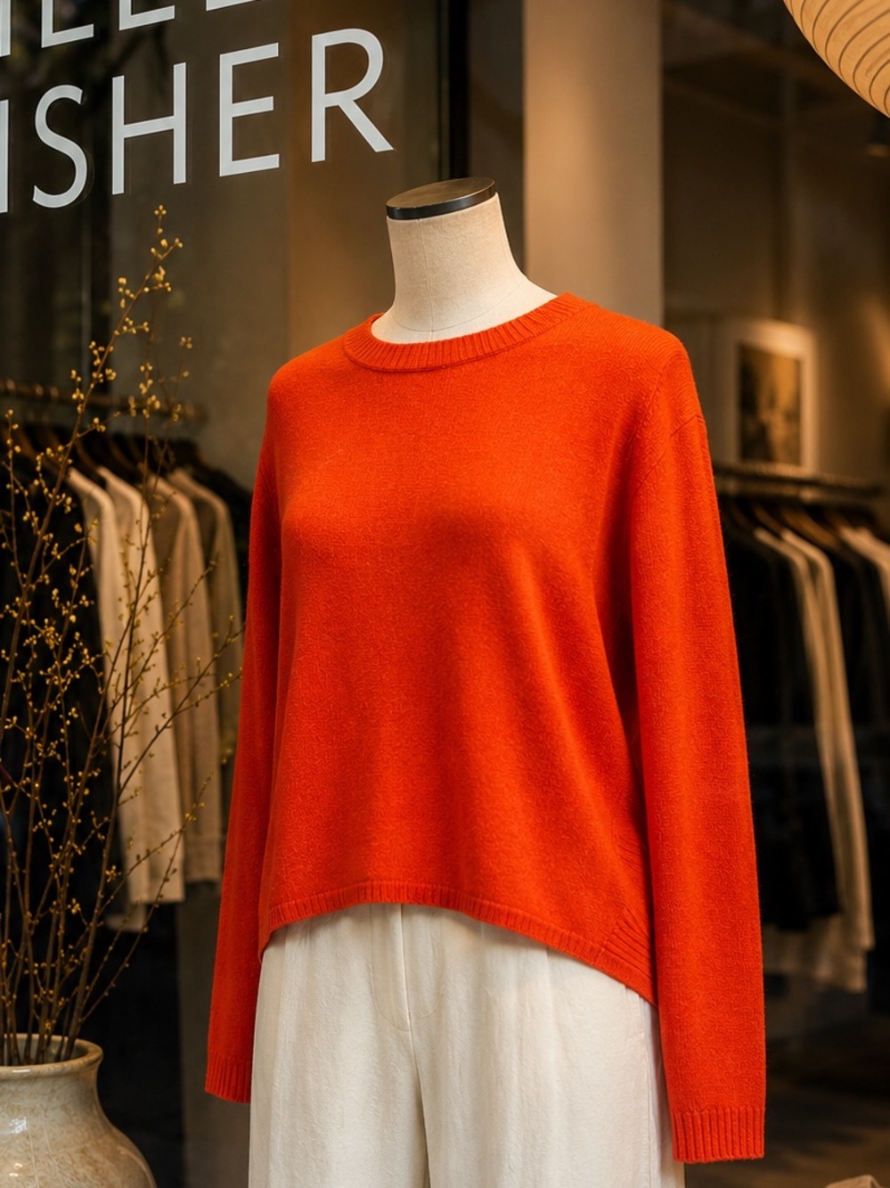 Eileen Fisher 100% Merino Wool Boxy Sweater S Italian Yarn Persimmon